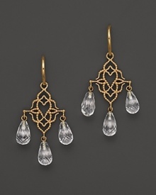 Rose gold chandelier earrings with quartz crystals from Lisa Nik.