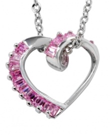 Flirty, feminine, and ready for romance. City by City's open-cut heart pendant is a style you're certain to adore. Crafted in silver tone mixed metal with baguette-cut pink cubic zirconias (1-1/5 ct. t.w.). Approximate length: 16 inches + 3-inch extender. Approximate drop: 1 inch.