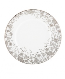 Fashion a stunning table in French Lace dinnerware. Platinum trim and an intricate floral pattern plucked right off the runway adorn the elegant, easy-clean collection of accent plates from Marchesa by Lenox.