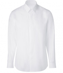 Super stylish white button down shirt from Marc Jacobs - This elegant staple transitions effortlessly from office to cocktails - Small collar, hidden button front placket, barrel cuffs- Style with a slim blazer, trousers, and dress shoes