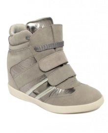 Feel secure in these playful high-top sneakers from R2. The Avedon wedges feature velcro and laces for style and stability.