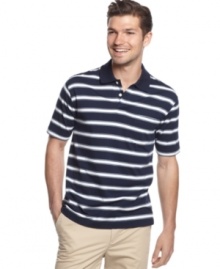 Clean-cut classic. Dressed up or down, this striped polo shirt from John Ashford will keep you stylish and comfortable in any season.