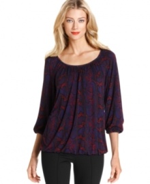 MICHAEL Michael Kors' petite top features a charming blouson-style fit and colorful snakeskin print. Wear it with jeans, pants, skirts and more!