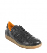 Stylish sneaker in fine, black leather - Trainer style by the legendary shoe manufacturer Ludwig Reiter - classic laces, soft leather lining - sturdy rubber sole - terrific elegant and sporty combo - really top-quality and extremely well-made - your fave shoe for casual wear at the office and on Saturdays - goes best with jeans and light dress pants