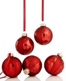 Simply brilliant, Martha Stewart Collection Christmas ornaments will be an annual favorite in glass that's striped and spotted with burgundy glitter.