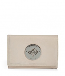 Add luxe to the everyday with this chic leather wallet from It Brit luxury label Mulberry - Streamlined square shape, front logo plaque, textured leather, zip pocket, billfold and card slots - Perfect for daily use or as a thoughtful gift