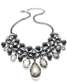 Add some extravagance to your collection. Ornately designed with faceted glass stones in teardrop silhouettes, Alfani's statement necklace grabs attention. Crafted in hematite-tone mixed metal. Approximate length: 19 inches + 3-inch extender. Approximate drop: 3-1/4 inches.