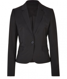 With its sharply tailored fit and timeless classic styling, Hugos striped blazer is a workweek essential - Peaked lapel, long sleeves, buttoned cuffs, single button closure, front flap pockets - Slightly shorter, tailored fit - Pair with a crisp white shirt and jeans, or dress up for work with a pencil skirt and peep-toes