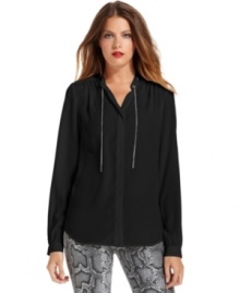 MICHAEL Michael Kors elevates this sleek blouse silhouette by threading a shimmering chain through the collar.