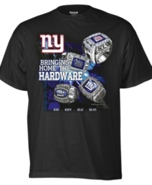 Show off their world champion bling with this commemorative New York Giants Super Bowl Champion t-shirt from Reebok.