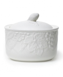 Taste of the country. Hardy stoneware embossed with a fruit and flora motif makes the English Country sugar bowl a graceful go-to for every day.