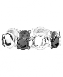 Add a little versatility with two-tone shimmer. Monet's stylish flex bracelet features circular-shaped links in hematite and silver tone mixed metal. Approximate length: 7-1/2 inches. Approximate diameter: 2-1/4 inches.