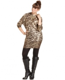 Unleash your animal instincts with Baby Phat's plus size sweater dress, flaunting a metallic leopard print!