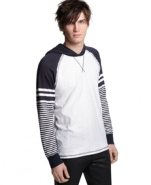 Change up your layered look with something lightweight with this long-sleeved hoodie t-shirt from Bar III.