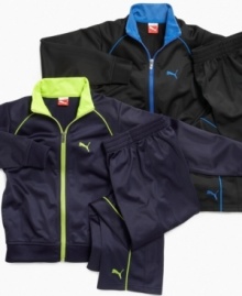 Make him stand out with the neon accents on these track sets from Puma, comfy pants and a warm jacket.