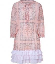 Lovely pale rose smocked waist dress from D&G Dolce and Gabbana - Haute hippie meets prairie chic with this stylish cotton dress - Flattering smocked waist, all-over paisley print, ruffled hem - Wear with ribbed tights, a denim jacket, and ankle booties