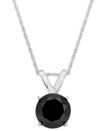 Add a bold touch of color. A round-cut, bezel-set black diamond (1/2 ct. t.w.) shines in a luminous 14k white gold setting. Approximate length: 18 inches. Approximate drop: 3/8 inch.