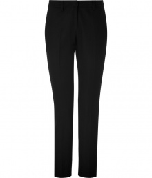 These elegant cropped trousers from Steffen Schraut can be easily dressed up or down - Flat front, off-seam pockets, back welt pockets, cropped silhouette, straight leg, strap details at back ankle - Pair with a tie-neck silk blouse, a fitted blazer, and classic pumps