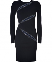 Inject crystalline splendor into your Little Black Dress collection with Emilio Puccis shimmering embellished long sleeved sheath - Round neckline, long sleeves, pull-over style - Form-fitting - Wear with sleek heels and a jet black clutch