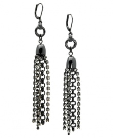 Very much in vogue. Tassels are a key trend in jewelry this season, and T Tahari's Crystal Elegance collection incorporates the look into these stunning earrings. Made in nickel-free hematite tone mixed metal, they're adorned with sparkling crystals. Approximate drop: 4 inches.