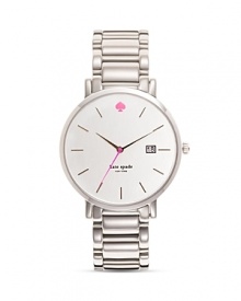 Glamorous and ladylike, kate spade new york's bracelet watch boasts a crystal-dusted Mother of pearl face.