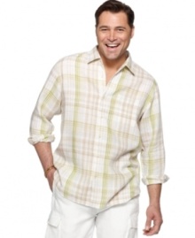 Dress like it's a vacation every weekend in this breezy big and tall plaid shirt from Tommy Bahama.