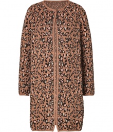 Work a wild edge into your new season look with Missoni Ms eye-catching intarsia knit cardigan coat - Collarless, long sleeves, single snap closure at throat, solid trim, side slit pockets, allover pale pink and black animal print - Fitted - Wear with sleek knits and slim fitting separates