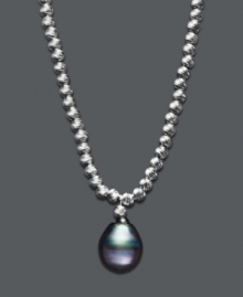 Polish your look with a single pearl. Pendant features a cultured Tahitian pearl (9-10 mm) and sparkle bead chain in sterling silver. Approximate length: 18 inches. Approximate drop: 1/2 inch.