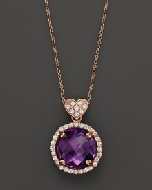 An amethyst and diamond pendant necklace in rose gold with signature heart bail from Lisa Nik's Rocks collection.