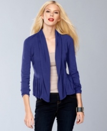 A trendy peplum adds a stylish flair to this petite cardigan from INC!