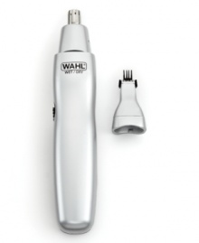 Hair out! Clip, trim and groom your best asset with incredible control, precision and care. This battery-operated trimmer features a 2-head design with a rotary head for your nose & ears and a reciprocating head for your eyebrows. 3-year warranty.