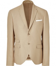 Get classic gentleman-worthy style in this luxe linen blazer from Neil Barrett - Notched lapels, two-button closure, chest pocket, three waist pockets, slim fit, button and notch-detailed cuffs- Style with trousers, a clean checked button down, and oxfords