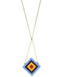 Bright idea. A vibrant multicolored palette stands out stylishly on RACHEL Rachel Roy's pyramid square pendant necklace. Adorned with resin accents, it's crafted in gold tone mixed metal. Approximate length: 32 inches. Approximate drop: 4 inches.