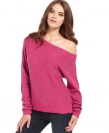 With a stylish off-the-shoulder neckline, this RACHEL Rachel Roy sweater is perfect for a chic yet relaxed casual look!