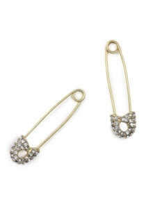 Never play it safe when it comes to sporting great style. These edgy safety pin earrings by RACHEL Rachel Roy feature sparkling crystal ends set in gold tone mixed metal. Approximate drop: 1-1/2 inches.