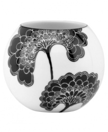 Artist Florence Broadhurt's timeless Japanese Floral print is revived for modern homes in this graphic black-and-white candle holder from kate spade new york.