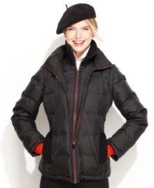 London Fog has a vested interested in keeping you warm: this chic sporty puffer jacket features an inset vest placket for added protection from the elements.