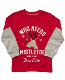 Adorable layered style t-shirt by Carter's displays the holiday spirt. Makes an excellent gift.