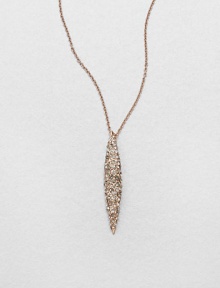 From the Miss Havisham Collection. A long tapered pendant, pointed like a spear, is dappled with dazzling Swarovski crystals and hangs from a delicate chain.CrystalRose goldtoneLength, about 16 plus 3 extenderLobster claspMade in USA