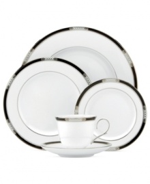 Better than ever. Lenox gives the beloved Hancock pattern a fresh white glaze and sumptuous platinum highlights in this updated place setting. Celtic knots and enameled dots add elegant refinement to classic bone china.