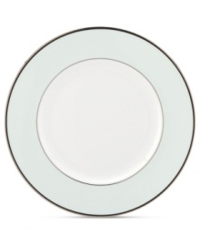 With the bands. The Parker Place accent plate creates instant ambiance with rings of platinum, black and pale blue in sleek bone china. From kate spade new york.