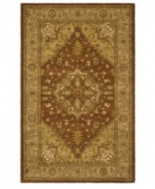 Ancient Persian designs -- captured in a warm, neutral color palette -- are built around a dramatic center medallion on this exquisite area rug from Safavieh. Tufted in India from pure wool, this rug is boasts beautiful complexity that has a striking presence in any space. (Clearance)