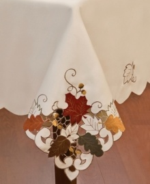 Crafted with intricate cutwork, rich embroidery and suede detail, this easy-care Sterling Forest tablecloth captures the crisp, unmistakable cool of fall.