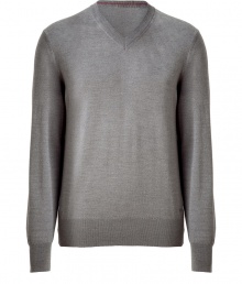 Polished, streamlined staples anchor any wardrobe, and Hugos medium grey pullover is a great go-to this season - Crafted from a lighter-weight, pure virgin wool - Classically slim, straight cut - Long, fitted sleeves and v-neck - Banded trim at cuffs, hem and collar - Versatile and elegant, the perfect compliment to chinos, jeans or dress trousers