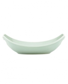 Feature modern elegance on your menu with this Classic Fjord oval serving dish. The piece serves up glossy pale-green stoneware with a fluid, sloping edge that prevents spills and keeps tables looking totally fresh. From Dansk's collection of serveware and serving dishes.