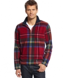 Preppy tartan gets a sporty update with this Nautica quarter-zip fleece. (Clearance)