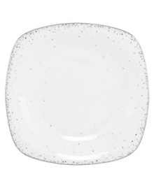 Forecast modern whimsy at meal time with the Silver Mist square plates from Lenox Lifestyle dinnerware. The dishes in this collection--like this salad plate--feature shimmering droplets that trickle in from the platinum-banded edge of bright white bone china. Qualifies for Rebate