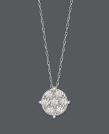 Let style come full circle in this dazzling diamond pendant. A cluster of round-cut diamonds (1/5 ct. t.w.) shine against a 14k white gold setting. Approximate length: 18 inches. Approximate drop: 3/8 inch.