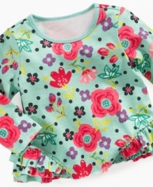 Floral print and frilly details give this baby girls top by First Impressions its sweet style.