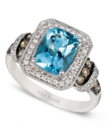 Simply stunning. Le Vian's ring, set in 14k white gold, gives a cushion-cut aquamarine (1-1/2 ct. t.w.), with round-cut white (1/5 ct. t.w.) and chocolate (1/4 ct. t.w.) diamonds enhancing the appeal. Size 7.